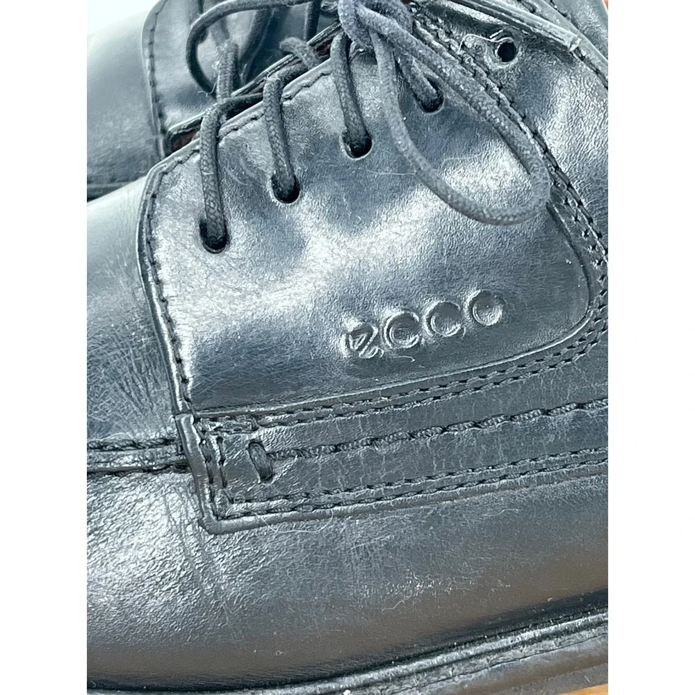 ECCO Mens Black Leather Square Toe Lace‎ Up Dress Shoes Comfort Size US 11  44